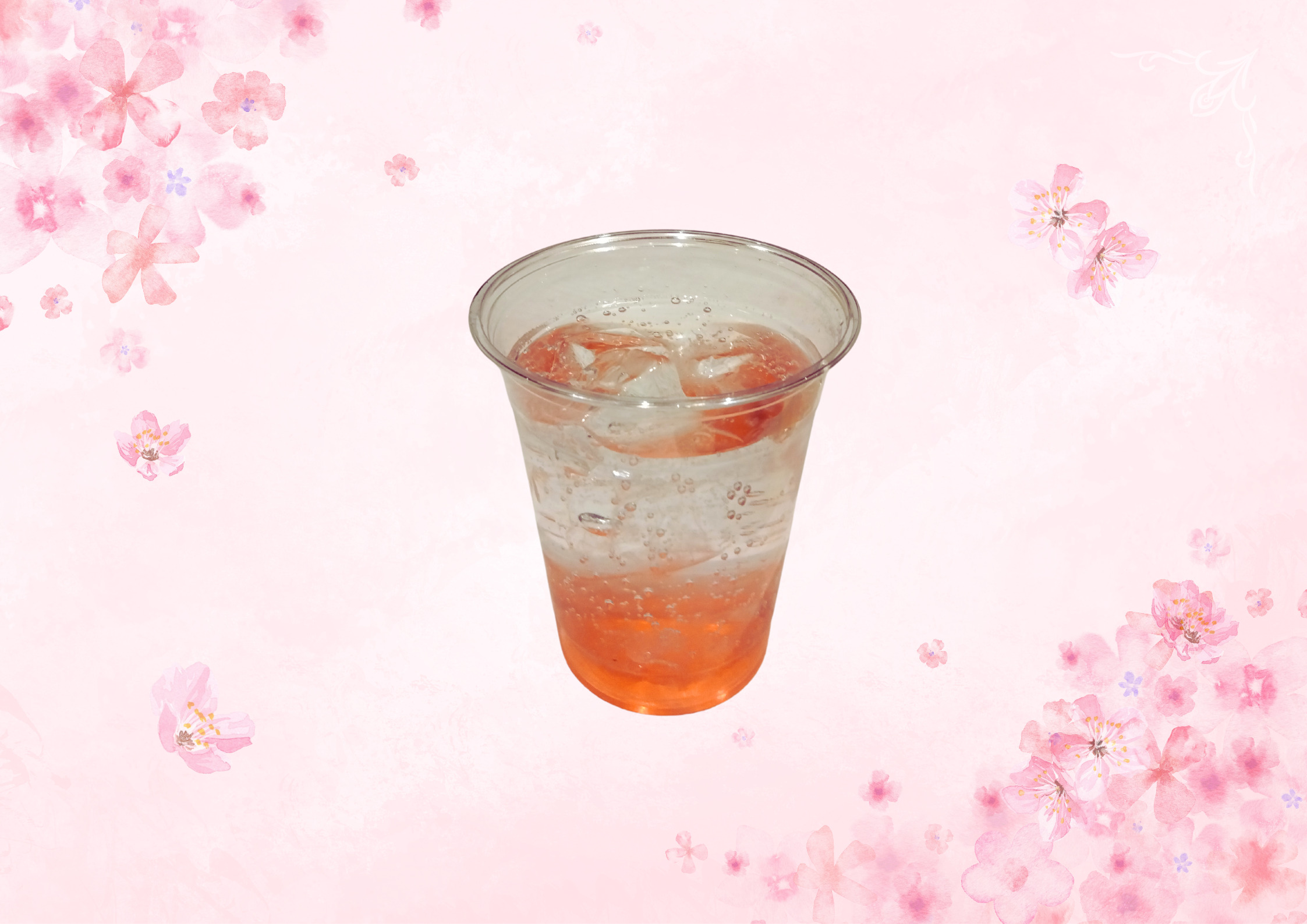桜の花びらが入ったジュレを使用した華やかなスパークリングドリンク
