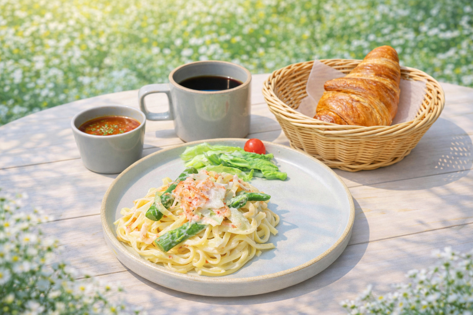 桜エビと緑野菜のレモンクリーミィパスタ